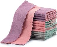 🧺 pack of 15 microfiber kitchen towels: reusable, absorbent, nonstick, quick-drying, lint-free (pink, green, purple, gray) logo