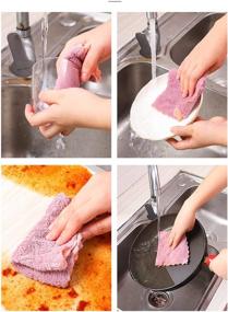 img 2 attached to 🧺 Pack of 15 Microfiber Kitchen Towels: Reusable, Absorbent, Nonstick, Quick-Drying, Lint-Free (Pink, Green, Purple, Gray)