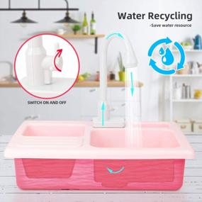 img 2 attached to BOBXIN Play Sink With Running Water, Kids Pretend Play Kitchen Toy Sink For Girl, Role Play Electronic Dishwasher Kitchen Water Toys Set With Upgraded Working Faucet And Dishes Playset For Boy Toddler