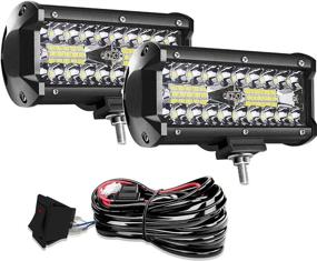 img 4 attached to 🚛 7 Inch LED Light Bar - 2PCS 240W Triple Row Spot Flood Combo Beam, 24000LM LED Work Lights with Wiring Kit for Truck Trailer Pickup Boat Car SUV ATV UTV Jeep