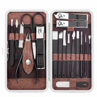 18-piece professional manicure & pedicure set - yougai stainless steel grooming kit with luxurious travel case (brown) логотип