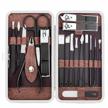 18-piece professional manicure & pedicure set - yougai stainless steel grooming kit with luxurious travel case (brown) logo
