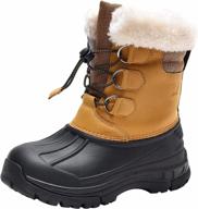 kids winter snow boots - waterproof insulated fur warm non slip outdoor mid calf duck boots (black, little kid/big kid size 10-5.5) logo