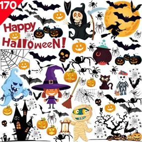 img 4 attached to 🎃 170PCS Halloween Window Clings Decals Decorations - 10 Sheets Pumpkin Spider Bat Ghost Witch Window Stickers for Glass Decorations, Perfect for Halloween Party Windows, Glass Walls