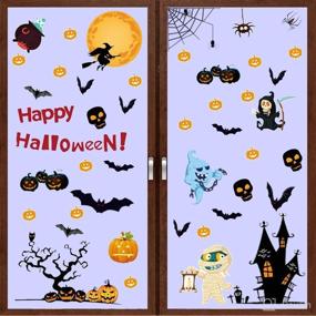 img 3 attached to 🎃 170PCS Halloween Window Clings Decals Decorations - 10 Sheets Pumpkin Spider Bat Ghost Witch Window Stickers for Glass Decorations, Perfect for Halloween Party Windows, Glass Walls