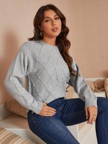 img 1 attached to Fashionable Women'S Long Sleeve Ribbed Knit Pearl Sweater Pullover By Miessial