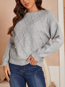 img 3 attached to Fashionable Women'S Long Sleeve Ribbed Knit Pearl Sweater Pullover By Miessial