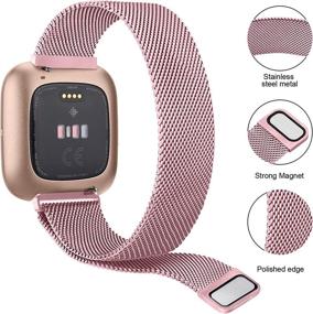 img 3 attached to 🌸 2-Pack Stainless Steel Mesh Bands for Fitbit Versa/Versa 2/Lite, Adjustable Magnet Lock Wristband Strap, Breathable & Stylish (Small, Rose Gold & Rose Pink)