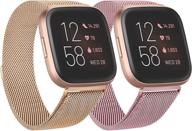 🌸 2-pack stainless steel mesh bands for fitbit versa/versa 2/lite, adjustable magnet lock wristband strap, breathable & stylish (small, rose gold & rose pink) логотип