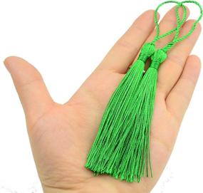 img 3 attached to 100Pcs 13Cm/5 Inch Silky Floss Bookmark Tassels With 2-Inch Cord Loop And Small Chinese Knot For Jewelry Making, Souvenir, Bookmarks, DIY Craft Accessory (Green)