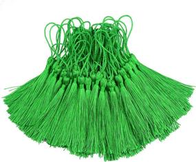 img 4 attached to 100Pcs 13Cm/5 Inch Silky Floss Bookmark Tassels With 2-Inch Cord Loop And Small Chinese Knot For Jewelry Making, Souvenir, Bookmarks, DIY Craft Accessory (Green)