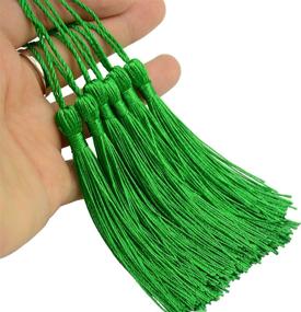 img 1 attached to 100Pcs 13Cm/5 Inch Silky Floss Bookmark Tassels With 2-Inch Cord Loop And Small Chinese Knot For Jewelry Making, Souvenir, Bookmarks, DIY Craft Accessory (Green)