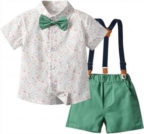 img 4 attached to Feidoog комплект летней одежды для малышей для мальчиков-рубашка с короткими рукавами и комбинезон для младенцев