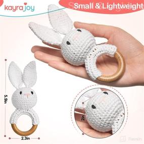 img 3 attached to 🐰 Adorable Crochet Bunny Rattle: Wood Teething Ring with Clip for Baby Boys and Girls - Natural Cotton Bunny Teether with Diaper Bag Accessory