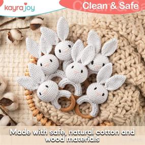 img 1 attached to 🐰 Adorable Crochet Bunny Rattle: Wood Teething Ring with Clip for Baby Boys and Girls - Natural Cotton Bunny Teether with Diaper Bag Accessory