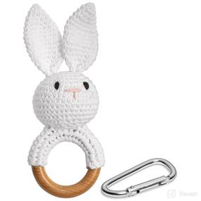 img 4 attached to 🐰 Adorable Crochet Bunny Rattle: Wood Teething Ring with Clip for Baby Boys and Girls - Natural Cotton Bunny Teether with Diaper Bag Accessory