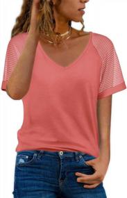 img 4 attached to Heymiss V Neck T Shirts For Women Mesh Short Sleeve Tshirts Casual Dressy Tops