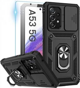 img 4 attached to Чехол для Samsung A53 5G с крышкой камеры и кольцом с подставкой на 360 ° от Goton, противоударный защитный чехол военного класса + защитная пленка для экрана из закаленного стекла - черный