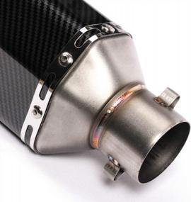 img 1 attached to 🏍️ ISTUNT Motorcycle Dual Outlet 14.6" Universal Exhaust Muffler: Carbon Pattern Stainless Steel Slip-On with 2" Inlet and Welding Adaptor - Noise Free Silencer & Enhanced Performance