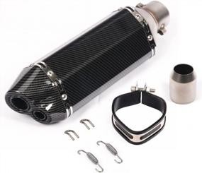 img 4 attached to 🏍️ ISTUNT Motorcycle Dual Outlet 14.6" Universal Exhaust Muffler: Carbon Pattern Stainless Steel Slip-On with 2" Inlet and Welding Adaptor - Noise Free Silencer & Enhanced Performance