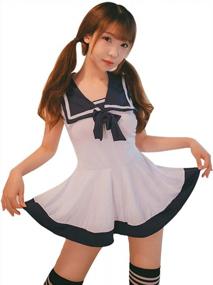 img 4 attached to Schoolgirl Cosplay Costume Lingerie Set With Mini Dress And Bow Tie For Women By Oludkeph