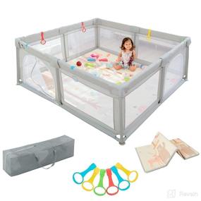 img 4 attached to 🧸 CELETOY Baby Playpen with Mat: Spacious Indoor & Outdoor Kids Activity Center with Gate, Handlers & Crawling Mat – Ideal for Babies and Toddlers – 71x63in Playyard