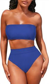 img 4 attached to Viottiset High Waisted Bandeau Thong Bikini Set With Removable Straps For Women