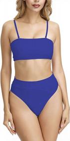 img 1 attached to Viottiset High Waisted Bandeau Thong Bikini Set With Removable Straps For Women