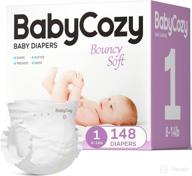babycozy newborn diapers size 1 (8-14lb) 148 count - bouncy soft & 👶 hypoallergenic, safe for preemie & sensitive infant skin - dry disposable diapers without chlorine logo