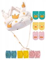 junneng baby walker head helmet toddler head protector bumper bonnet with knee pads&anti-slip socks (crown) logo