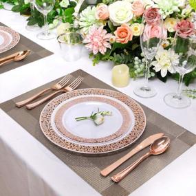 img 1 attached to Supernal 180-Piece Rose Gold Tableware Set - 30 Guests Disposable Plates, Cutlery, And Cups With 9 OZ Capacity - Perfect For Parties, Birthdays, And Special Occasions