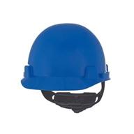 msa 10074068 hard hat with fas-trac iii ratchet suspension - impact protection & self adjusting crown straps - blue logo
