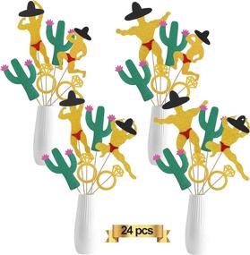 img 4 attached to Mexican Cactus Bridal Shower Decorations - 24 Piece Set Of Glitter Gold Centerpiece Sticks For Bachelorette, Hen Party And Engagement Celebrations