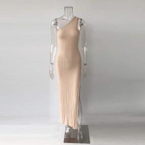 img 3 attached to Сексуальное платье макси с одним плечом, ребристым дизайном и высокой разрезом - идеальная пляжная одежда для женщин от XLLAIS