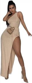 img 4 attached to Sexy One Shoulder Maxi Dress With Ribbed Design And High Slit - Perfect Beachwear For Women By XLLAIS