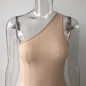 img 2 attached to Сексуальное платье макси с одним плечом, ребристым дизайном и высокой разрезом - идеальная пляжная одежда для женщин от XLLAIS