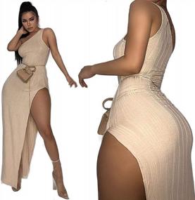 img 1 attached to Sexy One Shoulder Maxi Dress With Ribbed Design And High Slit - Perfect Beachwear For Women By XLLAIS