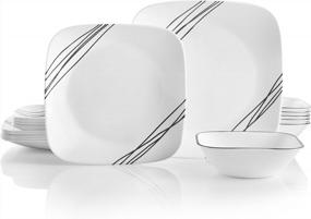img 4 attached to Corelle Vitrelle 18-Piece Service For 6 Dinnerware Set, Triple Layer Glass And Chip Resistant, Lightweight Square Plates And Bowls Set, Simple Sketch