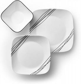 img 3 attached to Corelle Vitrelle 18-Piece Service For 6 Dinnerware Set, Triple Layer Glass And Chip Resistant, Lightweight Square Plates And Bowls Set, Simple Sketch