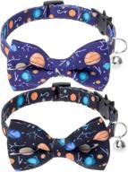 🐾 expawlorer cat bow tie collar with bell - 2 pack planet design breakaway safe buckle kitty collars: adorable and adjustable accessories for your kitty puppy boy or girl logo