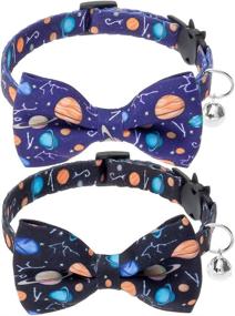 img 4 attached to 🐾 EXPAWLORER Cat Bow Tie Collar with Bell - 2 Pack Planet Design Breakaway Safe Buckle Kitty Collars: Adorable and Adjustable Accessories for Your Kitty Puppy Boy or Girl