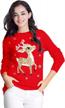 women's merry reindeer knit sweater - varied ugly christmas shirt for festive style logo