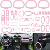 🚗 31-piece pink car interior accessories trim kit - enhancing style with air conditioning vent decorations, door speaker covers, water cup holder, headlight switch, and window lift button covers perfectly fitted for jeep renegade 2015-2021 logo