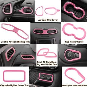 img 1 attached to 🚗 31-Piece Pink Car Interior Accessories Trim Kit - Enhancing style with Air Conditioning Vent Decorations, Door Speaker Covers, Water Cup Holder, Headlight Switch, and Window Lift Button Covers perfectly fitted for Jeep Renegade 2015-2021