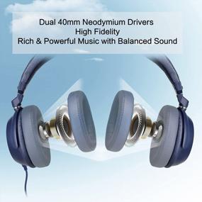 img 2 attached to SIMOLIO Stereo Headphones With Mic & Volume Control - Long 4.9FT Corded Headset For Adults, Students, And Kids - Durable Headphone For PC, Laptop, Tablet, And Phone - SM-906M Blue