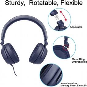 img 3 attached to SIMOLIO Stereo Headphones With Mic & Volume Control - Long 4.9FT Corded Headset For Adults, Students, And Kids - Durable Headphone For PC, Laptop, Tablet, And Phone - SM-906M Blue