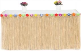 img 4 attached to Hawaiian Luau Grass Table Skirt - 9Ft Raffia Aloha Table Skirt For Tiki Bar Decorations, Jungle And Tropical Party Supplies, Moana-Inspired Party Decorations.