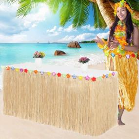 img 2 attached to Hawaiian Luau Grass Table Skirt - 9Ft Raffia Aloha Table Skirt For Tiki Bar Decorations, Jungle And Tropical Party Supplies, Moana-Inspired Party Decorations.