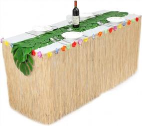 img 3 attached to Hawaiian Luau Grass Table Skirt - 9Ft Raffia Aloha Table Skirt For Tiki Bar Decorations, Jungle And Tropical Party Supplies, Moana-Inspired Party Decorations.