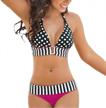 keepfit women striped bikini set polka dot swimwear halter bandage push-up swimsuit bathing beachwear (s, hot pink) logo